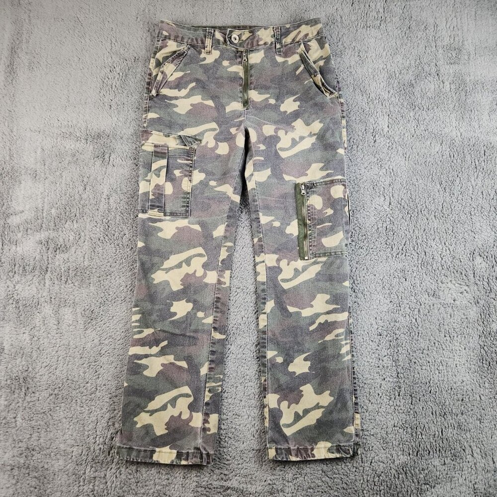 Y2K Army Camo Cargo Pants Juniors 11/30 Grunge Skater Punk Ankle Crop‎ Utility